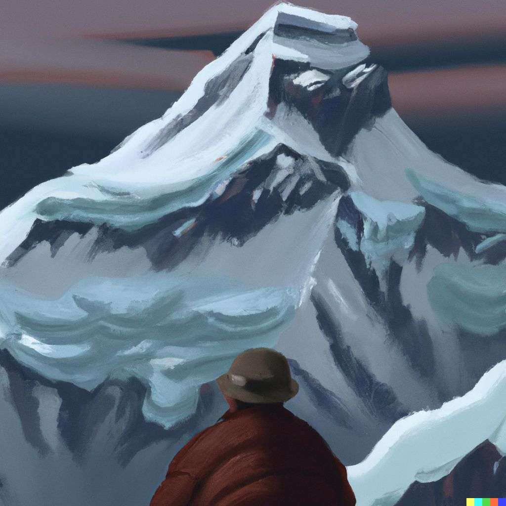 someone gazing at Mount Everest, digital art created in Procreate
